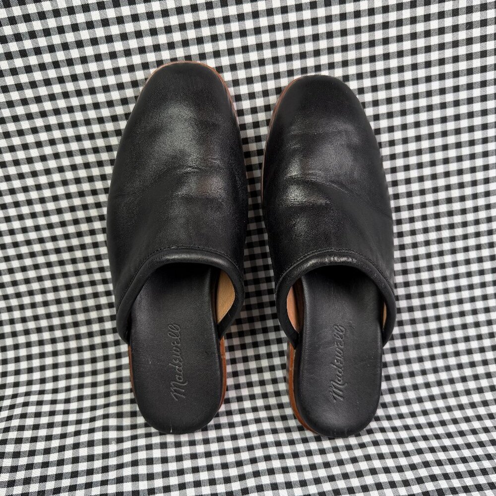 Madewell The Louisa Mule True Black Leather Slip On Minimalist Clog Shoe Size 6
